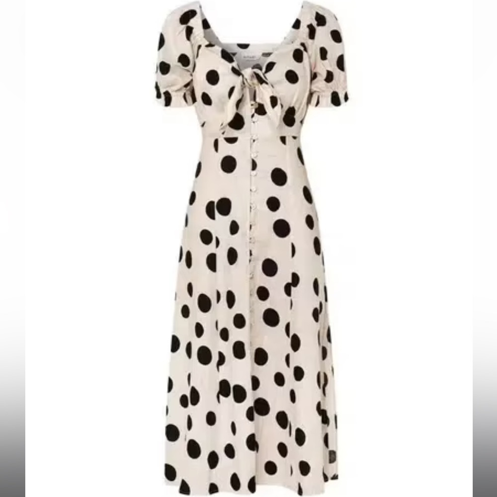 Kivari Rammy Polka Dot Midi Tie Front Dress Size Small